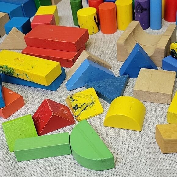 Colorful Wooden Building Blocks Mixed Shapes Kids Toys Lot of 75+ pieces - Picture 5 of 7
